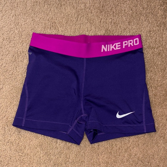 Nike Pro Purple Shorts with Pink Waistband - Picture 1 of 2